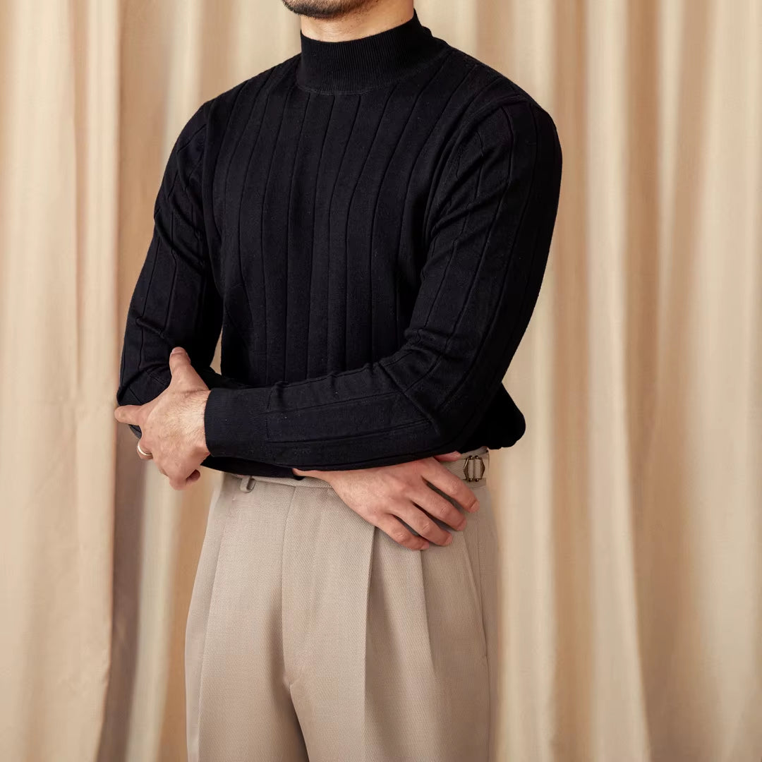 Autumn and Winter Gentry Pullover Slim-Fit Wool Sweater Vintage Italian Long-Sleeved Half-Turtleneck Sweater Trendy Men