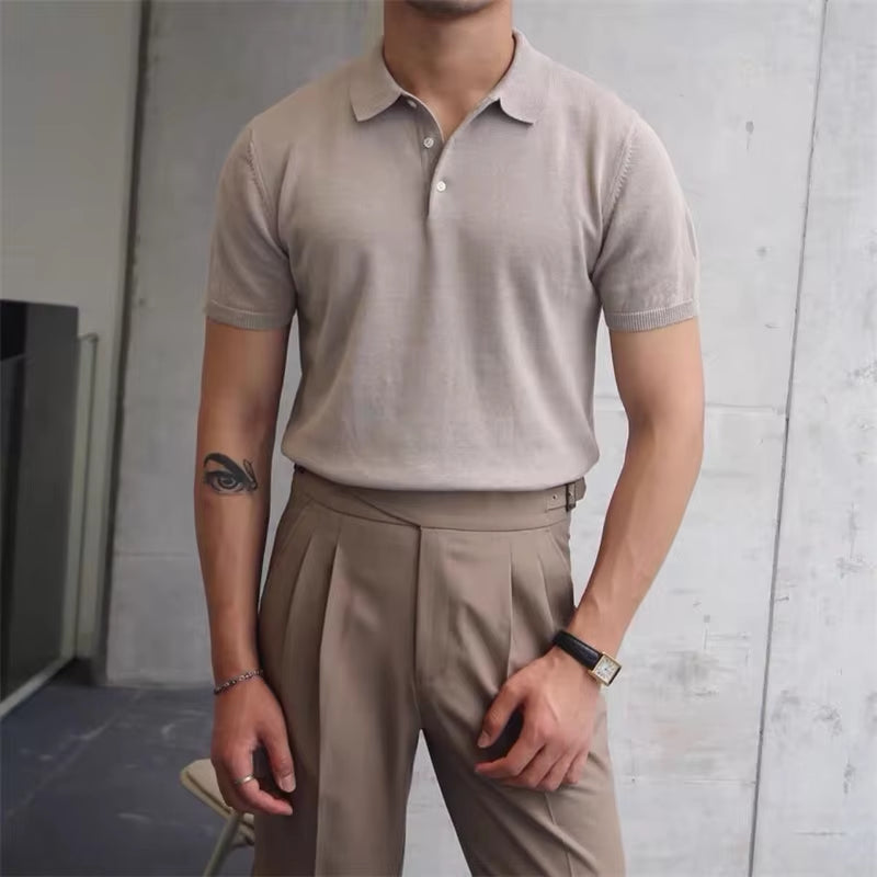 2024 Summer Knitted Polo Shirt Solid Color Business Casual POLO Men Short Sleeve Shirt High Quality Golf Shirts Mens Clothes