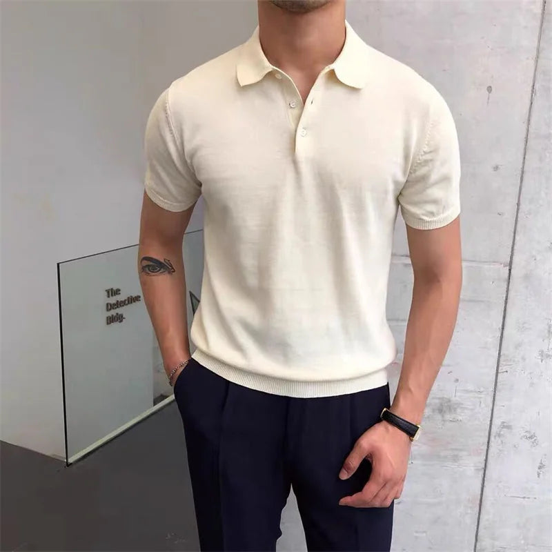 2024 Summer Knitted Polo Shirt Solid Color Business Casual POLO Men Short Sleeve Shirt High Quality Golf Shirts Mens Clothes