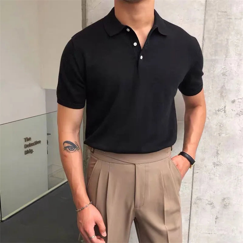 2024 Summer Knitted Polo Shirt Solid Color Business Casual POLO Men Short Sleeve Shirt High Quality Golf Shirts Mens Clothes